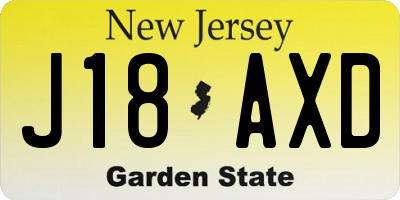 NJ license plate J18AXD