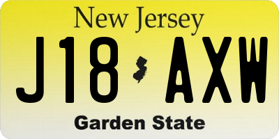 NJ license plate J18AXW
