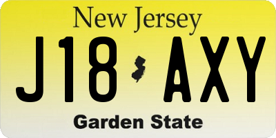 NJ license plate J18AXY