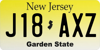 NJ license plate J18AXZ