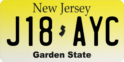 NJ license plate J18AYC
