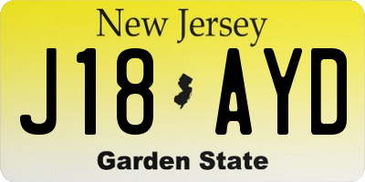 NJ license plate J18AYD