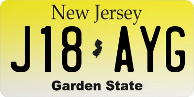 NJ license plate J18AYG