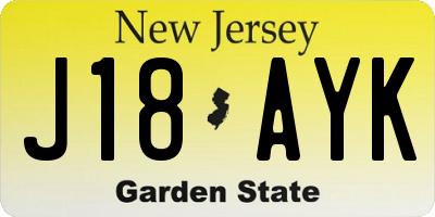 NJ license plate J18AYK