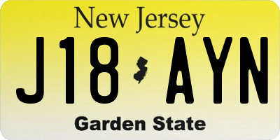 NJ license plate J18AYN