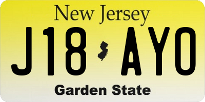 NJ license plate J18AYO
