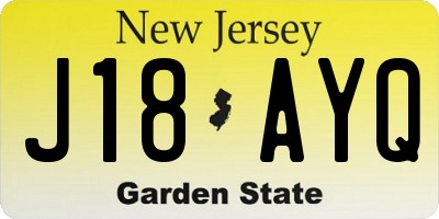 NJ license plate J18AYQ