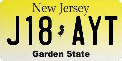 NJ license plate J18AYT