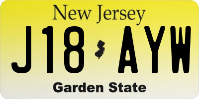 NJ license plate J18AYW