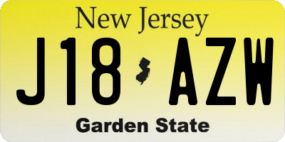NJ license plate J18AZW