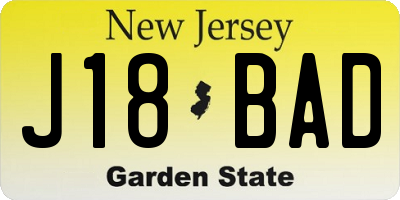 NJ license plate J18BAD