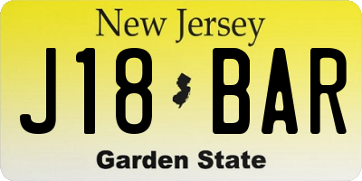 NJ license plate J18BAR