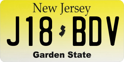 NJ license plate J18BDV