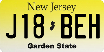 NJ license plate J18BEH