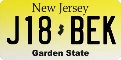 NJ license plate J18BEK