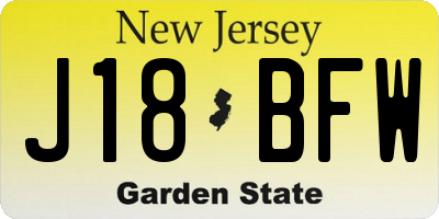NJ license plate J18BFW