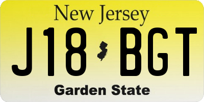NJ license plate J18BGT