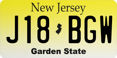 NJ license plate J18BGW