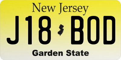 NJ license plate J18BOD