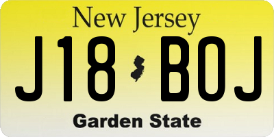 NJ license plate J18BOJ