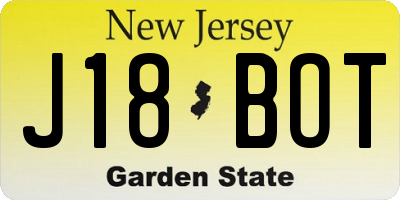 NJ license plate J18BOT