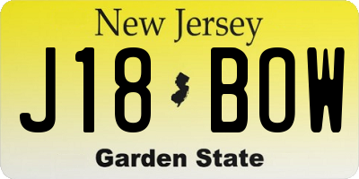 NJ license plate J18BOW