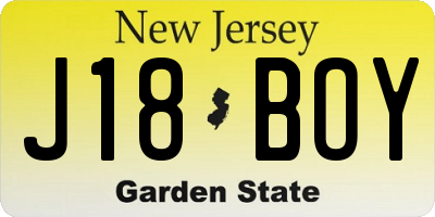 NJ license plate J18BOY