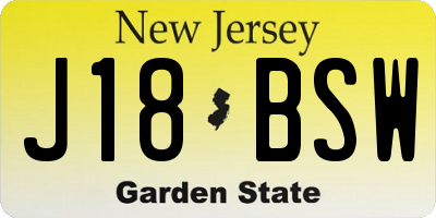 NJ license plate J18BSW