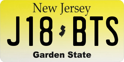 NJ license plate J18BTS