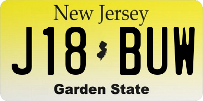 NJ license plate J18BUW