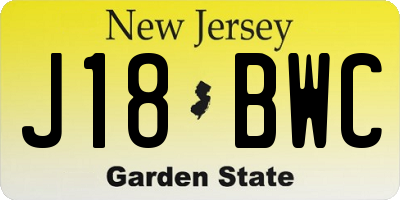 NJ license plate J18BWC