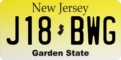 NJ license plate J18BWG