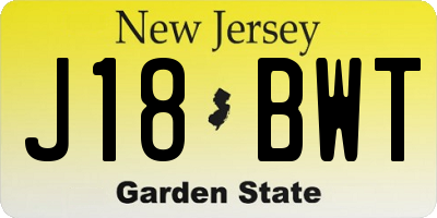 NJ license plate J18BWT