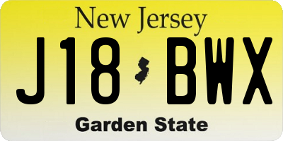 NJ license plate J18BWX