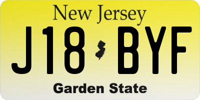 NJ license plate J18BYF