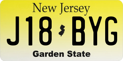 NJ license plate J18BYG