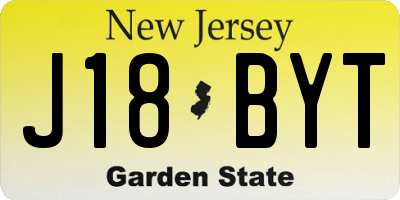 NJ license plate J18BYT