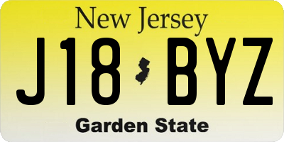 NJ license plate J18BYZ
