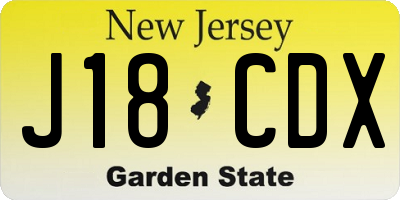 NJ license plate J18CDX
