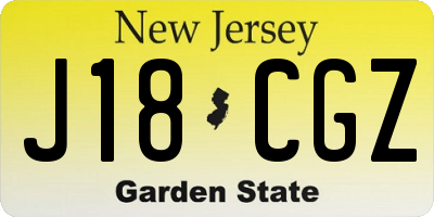 NJ license plate J18CGZ
