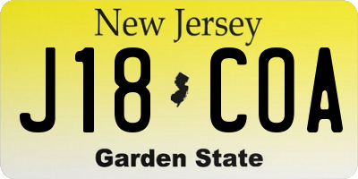 NJ license plate J18COA