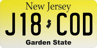 NJ license plate J18COD