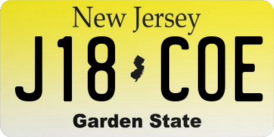 NJ license plate J18COE
