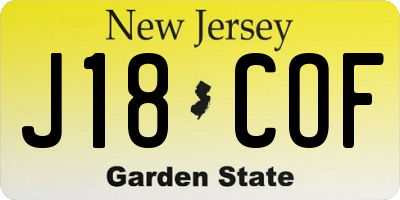 NJ license plate J18COF