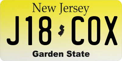 NJ license plate J18COX