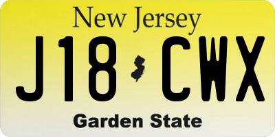 NJ license plate J18CWX