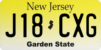 NJ license plate J18CXG