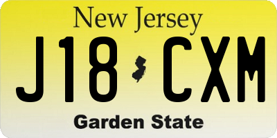 NJ license plate J18CXM