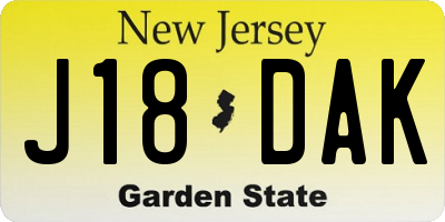 NJ license plate J18DAK