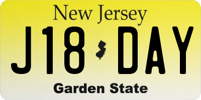 NJ license plate J18DAY